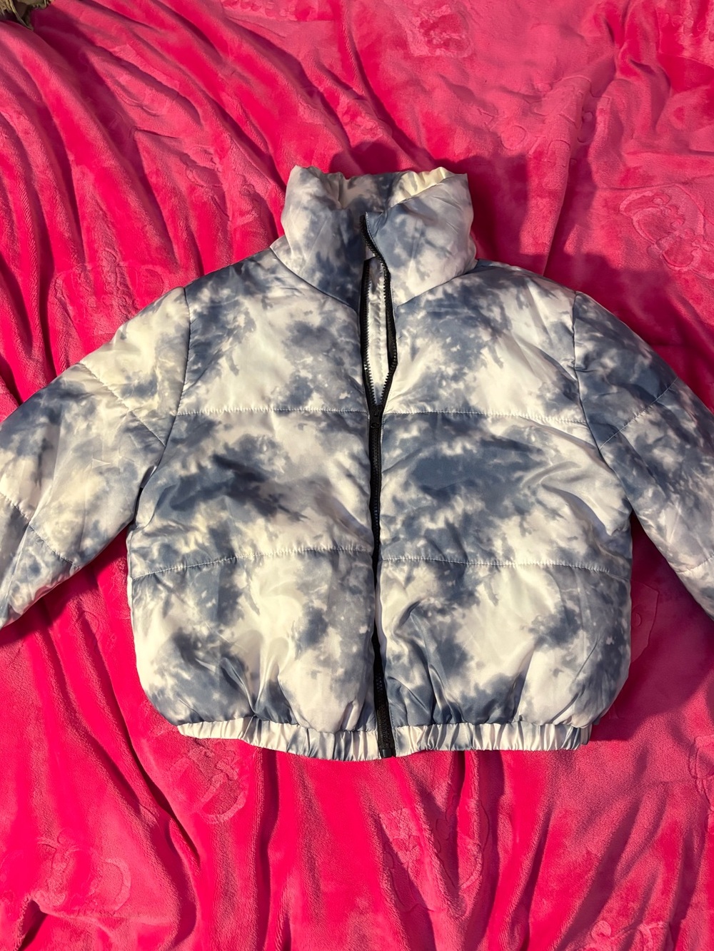 Kids Cloud-Print Puffer Jacket - Blue & White
